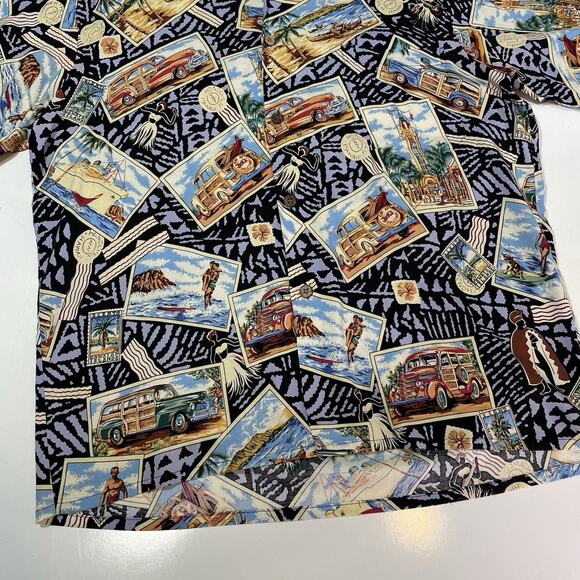 VTG Joe Kealoha Men’s Hawaiian Hula Island Postcard Print Aloha Shirt Cruise XL - Picture 2 of 7